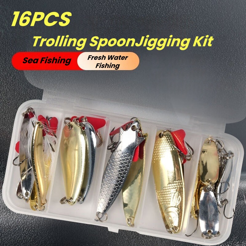 طقم طُعم صيد السمك 16 قطعة، طُ - مراجعة Fishing Lure Spoon وسعره